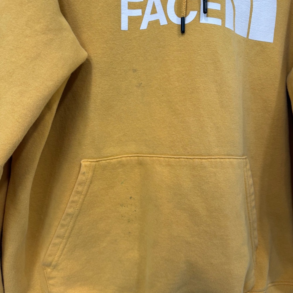The North Face Mens Hoodie Mustard Yellow Graphic Logo Pullover Sweatshirt L - Picture 2 of 8